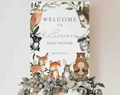Woodland Baby Shower Welcome Sign, Woodland Welcome Sign, Woodland Animals Welcome Sign, Baby Shower Sign, Instant Download, Templett - BB15