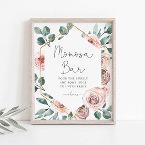 Boho Rose Baby Shower Mimosa Bar Sign, Boho Rose Mimosa Bar Sign, Boho Mimosa Bar Sign, Floral Mimosa Bar, Instant Download, Templett - BB5