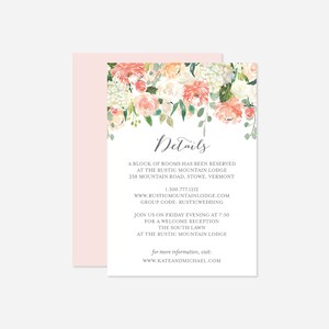Pfirsich und Creme Hochzeit Details Karte, Hochzeit Info Karte, Florale Anpassung Karte, Blumenhochzeit, Instant Download, Templett - BT2