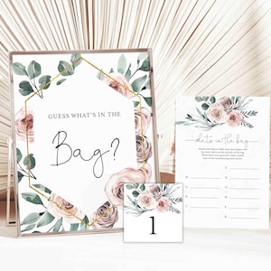 Boho Rose Baby Shower Guess What&#39;s In The Bag Game, Boho Rose What&#39;s In The Bag Game, Boho Guess Bag Game, Instant Download, Templett - BB5