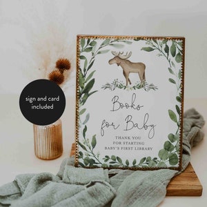 Lumberjack Moose Baby Shower Books For Baby, Lumberjack Books For Baby, Moose Books For Baby, Request Card, Instant Download, Templett-BB11B