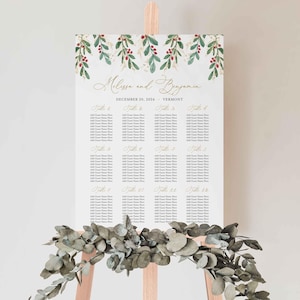 Christmas Wedding Seating Chart, Christmas Wedding Seating Sign, Winter Wedding Seating Chart, Instant Download, Templett - WD24