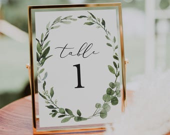 Greenery Wedding Table Number, Eucalyptus Wedding Table Number, Foliage Wedding Table Number, Instant Download, Templett - WD23