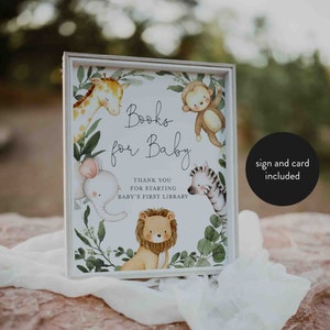 Libros de baby shower de Safari para bebé, Libros de Safari para letrero de bebé, Libros de la selva para bebé, Tarjeta de solicitud de libros, Descarga instantánea, Templett - BB30
