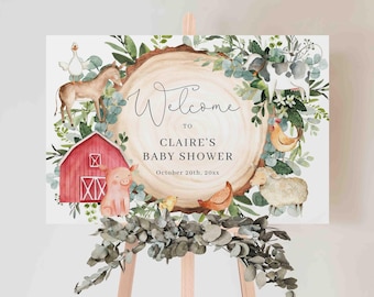 Farm Baby Shower Welcome Sign, Farm Welcome Sign, Farm Animal Welcome Sign, Farm Baby Shower Decoration, Instant Download, Templett - 068