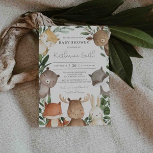 Woodland Baby Shower Invitation, Woodland Baby Shower Invitation, Woodland Invitation, Woodland Animals, Instant Download, Templett BB10 image 2