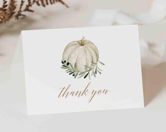 Tarjeta de agradecimiento para baby shower de calabaza, Tarjeta de agradecimiento para baby shower de calabaza pequeña, Tarjeta de agradecimiento de otoño, Descarga instantánea, Templett - BB39