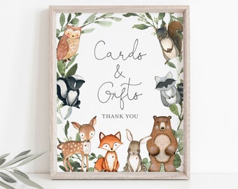 Woodland Baby Shower Cards And Gifts Sign, Woodland Cards And Gifts Sign, Woodland Animals Card And Gift, Instant Download, Templett - BB15