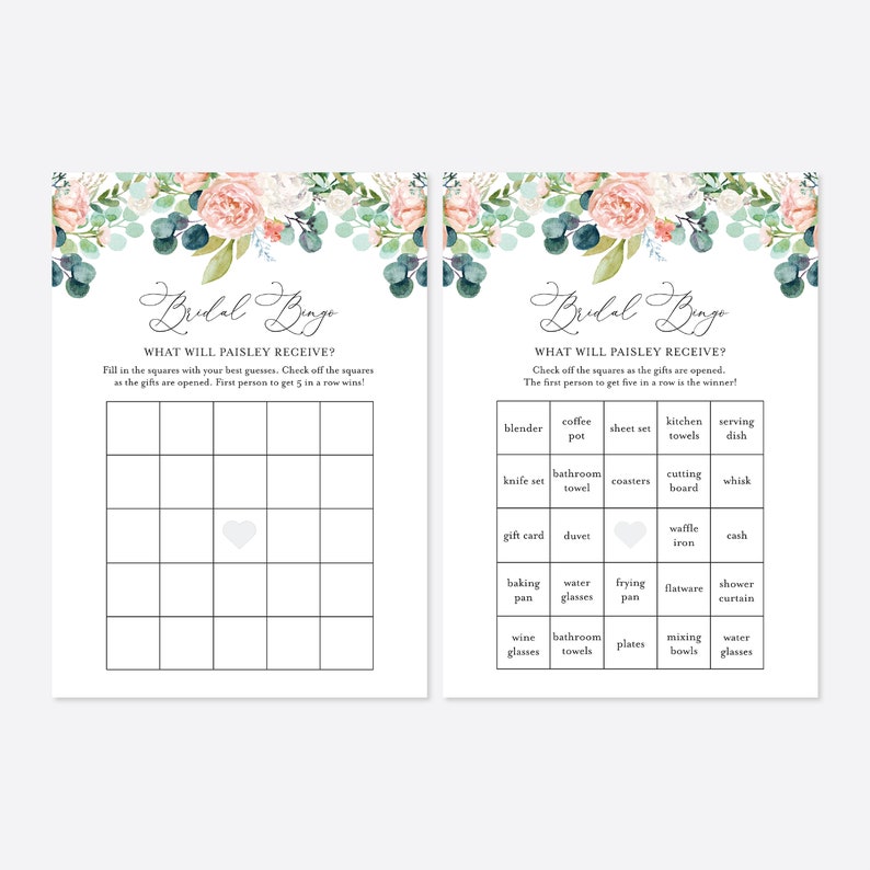 Greenery Bridal Shower Bingo Game, Eucalyptus Bridal Shower Bingo Game, Garden Bridal Shower Bingo Game, Instant Download, Templett BR6 image 1