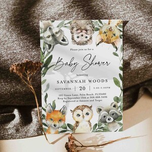 Invitation de baby shower des bois, Invitation de baby shower animaux de la forêt, Invitation des bois, téléchargement immédiat, Templett - BB20