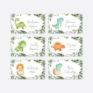 Étiquettes de nourriture d'anniversaire de dinosaure, cartes de tente d'anniversaire de dinosaure, étiquettes de nourriture de dinosaure, cartes de tente, téléchargement immédiat, Templett - KB12