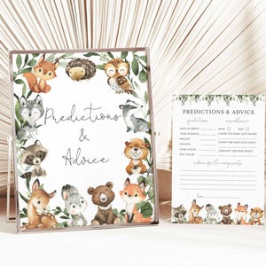 Prédictions et conseils pour une baby shower des bois, prédictions et conseils sur les animaux de la forêt, jeux pour baby shower, téléchargement immédiat, Templett - BB27