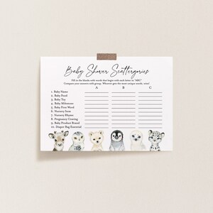 Winter Baby Shower Scattergories Game, Winter Animals Scattergories Game, Arctic Scattergories Game, Instant Download, Templett - BB21