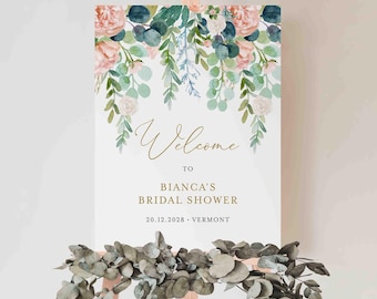 Greenery Bridal Shower Welcome Sign, Eucalyptus Bridal Shower Welcome Sign, Blush Garden Welcome Sign, Instant Download, Templett - BR6