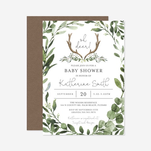 Lumberjack Deer Antler Baby Shower Invitation Lumberjack Baby Etsy