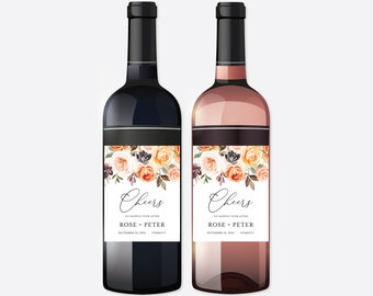 Herbst Hochzeit Wein und Champagner Label, Herbst Hochzeit Wein Label, Floral Wein Label, Blumenhochzeit, Instant Download, Templett - BT25