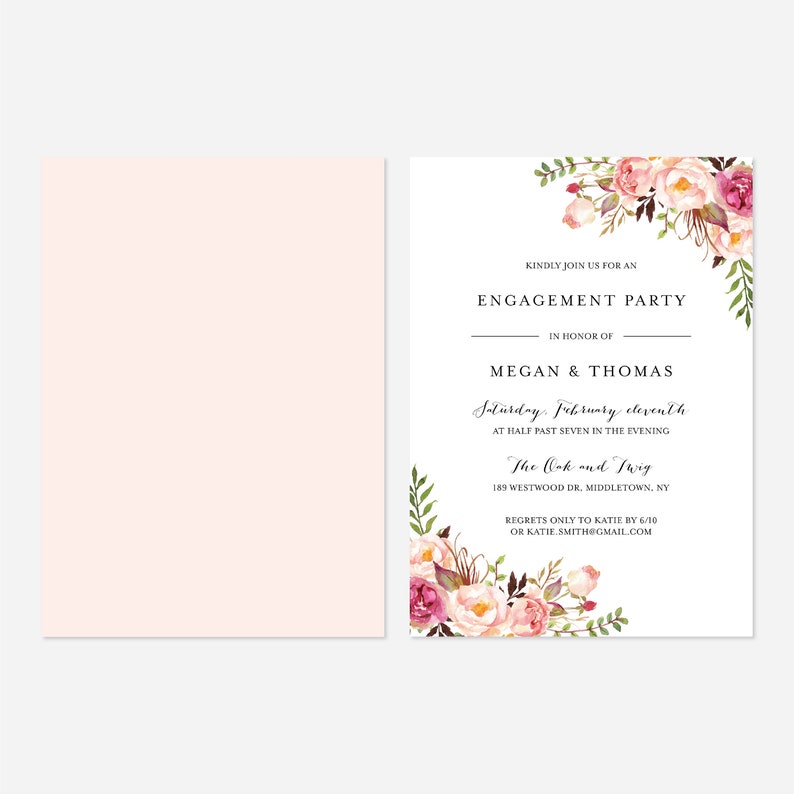 Pink Floral Engagement Invitation, Engage, Engagement Announcement, Floral Invitation, Floral Wedding, Instant Download, Templett WD1 image 2