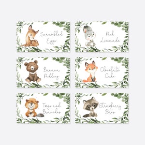 Woodland Baby Shower Food Labels, Woodland Food Labels, Woodland Animals Food Labels, Woodland Tent Cards, Instant Download, Templett - BB27