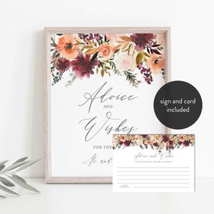 Burgundy Blush Hochzeit Ratschläge und Wünsche, Ratschläge und Wünsche Zeichen, Karte, Hochzeit gut wünscht, Blumenhochzeit, Instant Download, Templett - RD3