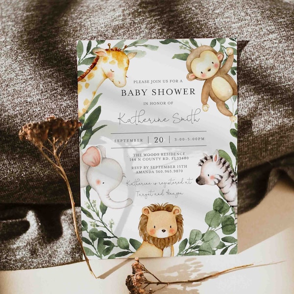 Invito per baby shower a tema safari, invito per baby shower a tema giungla, invito safari, invito per baby shower a tema safari, download immediato, Templett- BB30