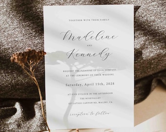 Invitación de boda moderna, minimalista, elegante, sencilla, descarga instantánea, Templett - WD61B