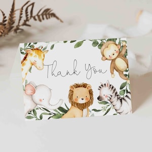Tarjeta de agradecimiento Safari Baby Shower, Tarjeta de agradecimiento Safari, Tarjeta de agradecimiento de la selva, Baby Shower de la selva, Descarga instantánea, Templett - BB30
