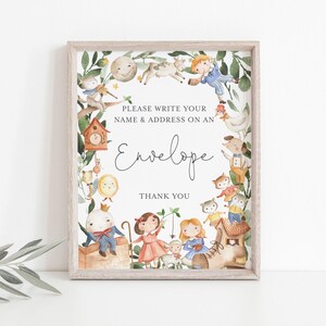 Nursery Rhyme Baby Shower Address An Envelope Sign, Nursery Rhyme Address An Envelope Sign, Instant Download, Templett - BB16