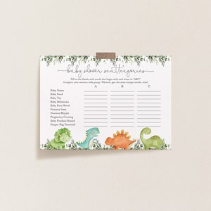 Dinosaur Baby Shower Scattergories Game, Dinosaur Scattergories Game, Dinosaur Baby Shower Game, Dinosaurs, Instant Download, Templett- BB12