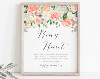 Peach And Cream Bridal Shower Ring Hunt Game, Ring Hunt Game, Floral Ring Hunt Game, Floral Ring Hunt Sign, Instant Download, Templett - BR2