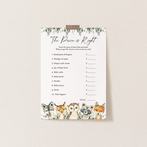 Woodland Baby Shower The Price Is Right Game, Woodland The Price Is Right Game, Woodland Animals Price Game, Instant Download, Templett-BB20