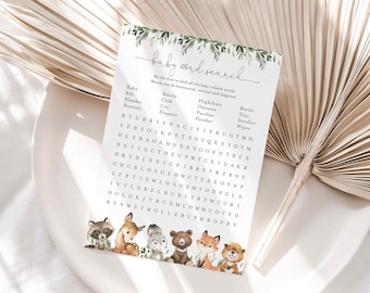 Woodland Baby Shower Word Search Game, Woodland Word Search Game, Woodland Animals Word Search Game, Instant Download, Templett - BB27