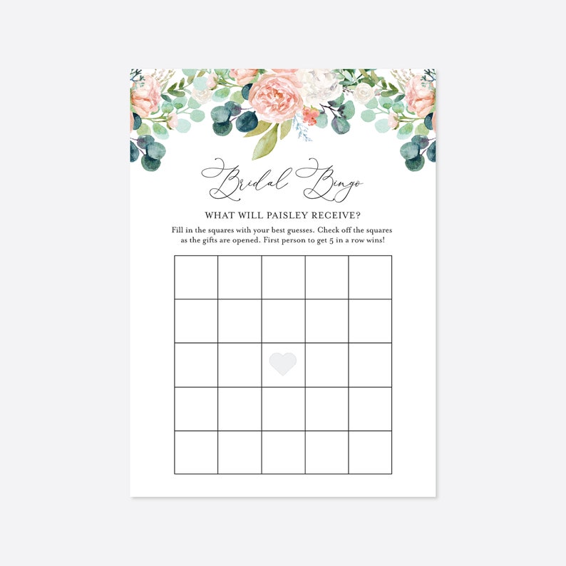 Greenery Bridal Shower Bingo Game, Eucalyptus Bridal Shower Bingo Game, Garden Bridal Shower Bingo Game, Instant Download, Templett BR6 image 3