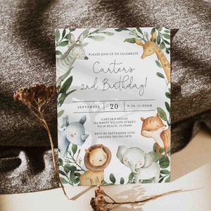 Invitation d'anniversaire Safari, Invitation d'anniversaire de la jungle, Invitation Safari, Invitation de la jungle, anniversaire d'enfants, téléchargement immédiat, Templett-KB8