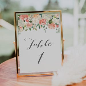 Peach And Cream Wedding Table Number, Wedding Table Card, Floral Table Number Card, Floral Wedding, Instant Download, Templett - WD2