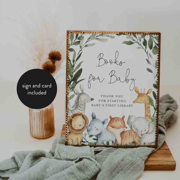 Safari Baby Shower Books For Baby, Safari Books For Baby Sign, Jungle Books For Baby, Books Request Card, Instant Download, Templett - BB8