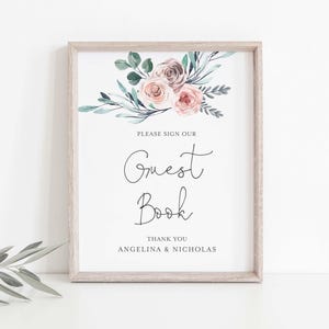 Boho Rose Wedding Guestbook Sign, Dusty Rose Wedding Guestbook Sign, Dusty Pink Wedding Guestbook Sign, Instant Download, Templett - WD5