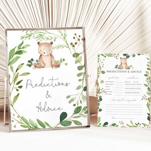 Prédictions et conseils pour baby shower ours, carte de conseils petit ours, jeu de prédictions, jeux baby shower ours, téléchargement immédiat, Templett - BB32