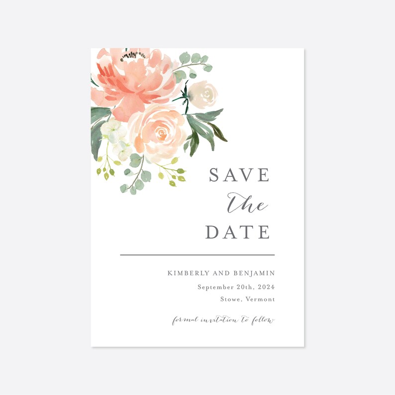 Pfirsich und Creme Hochzeit Save the Date Karte, Hochzeitsdatum, Bekanntgabe des Hochzeitsdatums, Hochzeit Save the Date, Blumenhochzeit, Instant Download, Templett-BT2 Bild 3