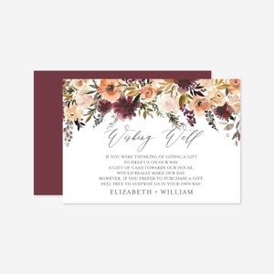 Carta del pozzo dei desideri di matrimonio Borgogna Blush, Carta di consigli di matrimonio, Carta del pozzo dei desideri floreale, Matrimonio floreale, Download istantaneo, Templett - WD3