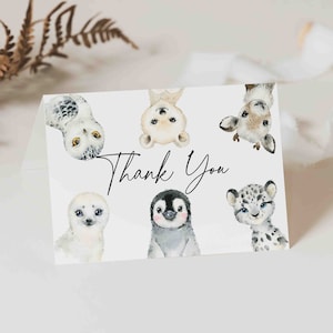 Bedankkaart babyshower winter, bedankkaart winter dieren babyshower, bedankkaart winter, direct downloaden, Templett - BB21