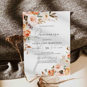 Fall Quinceanera Invitation, Autumn Quinceanera Invitation, Floral Quinceanera Invitation, Instant Download, Templett - AB25