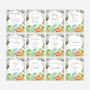 Dinosaur Baby Shower Table Signs Bundle, Dinosaur Baby Shower Custom Signs, Dinosaur Baby Shower Bundle, Instant Download, Templett - BB12