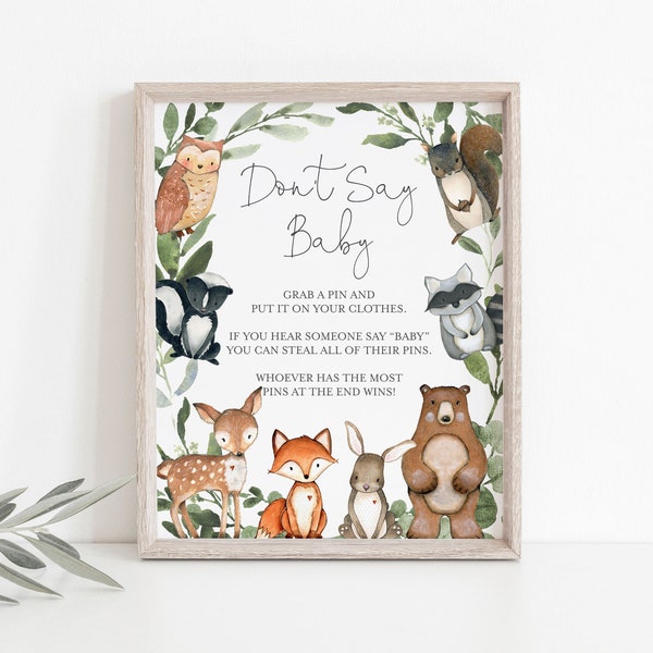 Woodland Baby Shower Don't Say Baby Game, Woodland Don't Say Baby Game, Woodland Animals Don't Say Baby, Instant Download, Templett - BB15