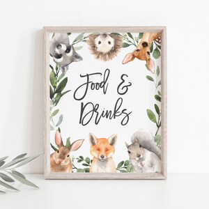 Woodland Baby Shower Food And Drinks Sign, Woodland Food And Drinks Sign, Food And Drinks Sign, Instant Download, Templett - BB17