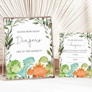 Dinosaur Baby Shower Guess How Many Diapers, Dinosaur Diaper Guessing Game, Dinosaur Guess How Many Diapers, Instant Download, Templett-BB12