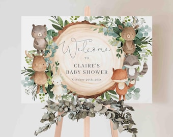 Woodland Baby Shower Welcome Sign, Woodland Welcome Sign, Woodland Animals Welcome Sign, Baby Shower Sign, Instant Download, Templett - 070