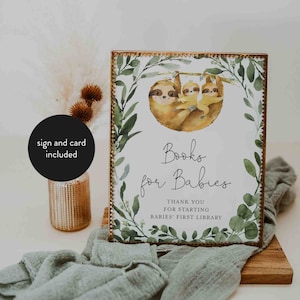 Tweeling luiaard babyshower boeken voor baby, tweeling boeken voor baby, luiaard boeken voor baby, boeken verzoek kaart, Instant Download, Templett - BB13E