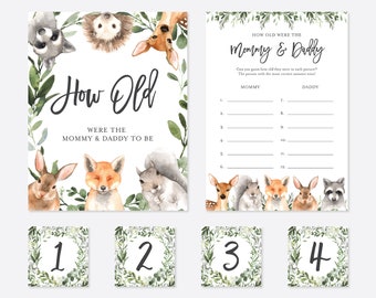 Woodland Baby Shower How Old Were the Mommy And Daddy To Be Game, Woodland How Old Were the Parents To Be, Instant Download, Templett - BB17