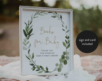 Książki o tematyce baby shower z motywem zieleni dla niemowląt, książki o tematyce baby shower z motywem eukaliptusa dla niemowląt, książki o tematyce liści dla niemowląt, do pobrania natychmiast, Templett - BB23