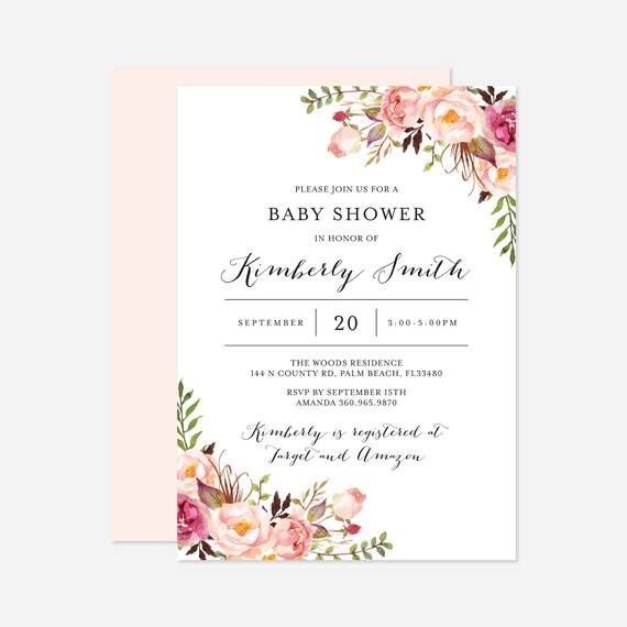 Pink Floral Baby Shower Invitation Floral Baby Shower Etsy